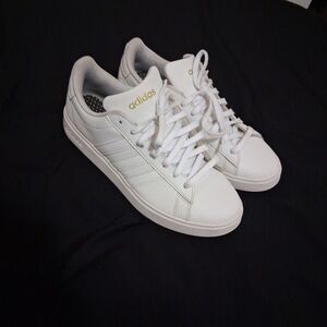 Adidas White Sneakers with Gold Logo